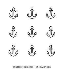 Anchor icon set. Anchor symbol logo. Anchor marine icon.