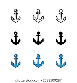 Anchor icon set. Anchor symbol logo. Anchor marine icon.