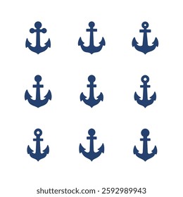 Anchor icon set. Anchor symbol logo. Anchor marine icon.