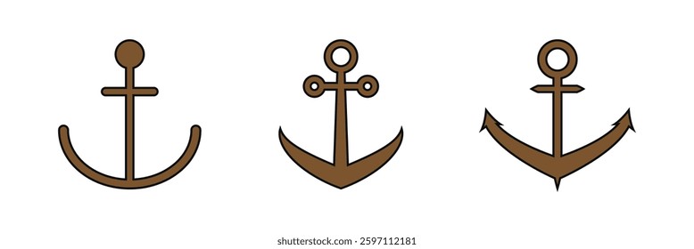 Anchor icon set. Anchor symbol logo. Anchor marine icon. Anchors icon template. Anchor vector icon, Anchors icons set. Eps 10.