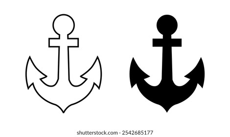 Conjunto de iconos de ancla Ilustración vectorial, símbolo de ancla, símbolo marino de ancla. Plantilla de la muestra de las anclas, icono plano del ancla de la nave o del barco, icono de la silueta del negro-ancla aislado, icono del gancho, anclas del Clipart.