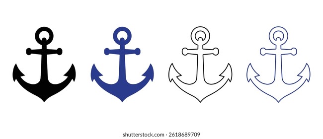 Anchor icon set vector. nautical, marine, sea, ship, navy, maritime icon set vector