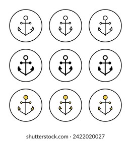 Anchor icon set vector. Anchor sign and symbol. Anchor marine icon.