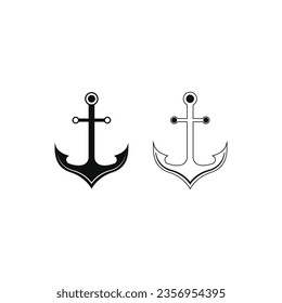 anchor icon silhouette and line on white background