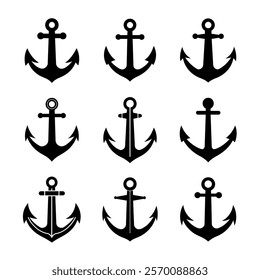 Anchor Icon Silhouette – Perfect for Nautical Logos, Web Designs, Event Promotions and More | Set of anchor symbols or logo