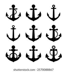 Anchor Icon Silhouette – Perfect for Nautical Logos, Web Designs, Event Promotions and More | Set of anchor symbols or logo