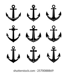 Anchor Icon Silhouette – Perfect for Nautical Logos, Web Designs, Event Promotions and More | Set of anchor symbols or logo