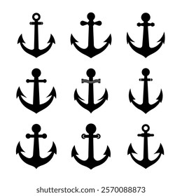 Anchor Icon Silhouette – Perfect for Nautical Logos, Web Designs, Event Promotions and More | Set of anchor symbols or logo