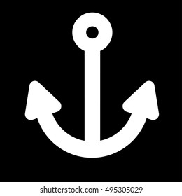 Anchor icon. Simple logo of anchor isolated on black background. Flat vector illustration.