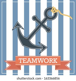Anchor icon with teamwork sign on stripe background
