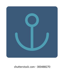 Anchor icon. This flat rounded square button uses cyan and blue colors and isolated on a white background.