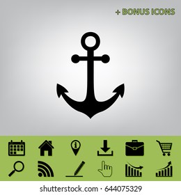 Anchor icon. Vector. Black icon at gray background with bonus icons at celery ones