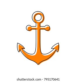 Anchor icon. Vector. Black line icon with shifted flat orange filled icon on white background. Isolated.
