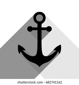 Anchor icon. Vector. Black icon with two flat gray shadows on white background.