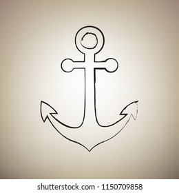 Anchor icon. Vector. Brush drawed black icon at light brown background.