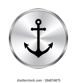 Anchor icon - vector brushed metal button