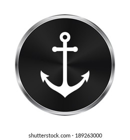 Anchor icon - vector brushed metal button