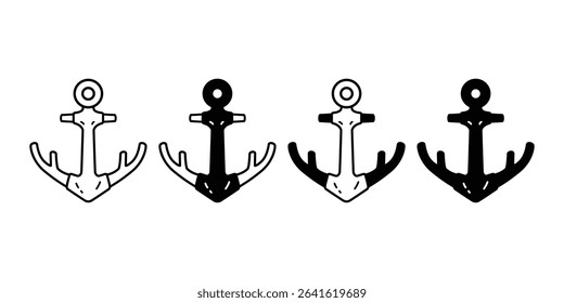 Anchor icon vector deer horn logo boat helm symbol pirate Nautical maritime simple illustration graphic doodle design clipart isolated