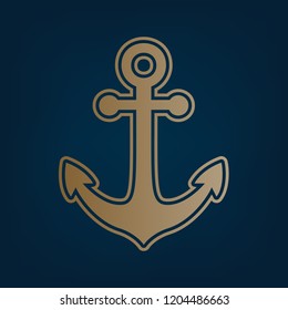 Anchor icon. Vector. Golden icon and border at dark cyan background.