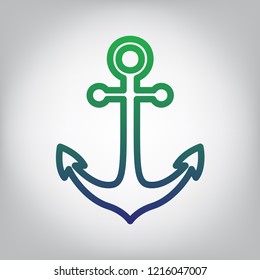 Anchor icon. Vector. Green to blue gradient contour icon at grayish background with light in center.