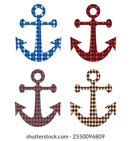 Anchor Icon Vector Illustration. Anchor With Argyle Pattern
