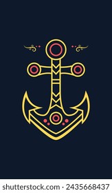 Ilustración vectorial de icono de ancla sobre un fondo oscuro. Adecuado para camisetas de distro o de ropa.