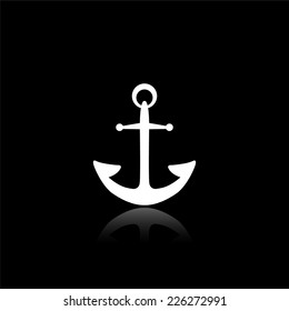 anchor icon - vector illustration with reflection isolated on black