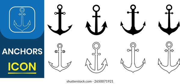 Anchor icon vector isolated on white background. Anchor icon white and black vector sign. Anchor symbol logo. Vector illustration. 