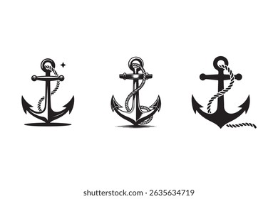 Anchor icon vector silhouette on white background nautical marine illustration