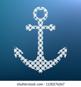 Anchor icon. Vector. White textured icon at lapis lazuli gradient background.