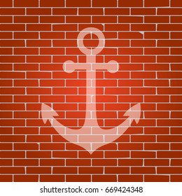 Anchor icon. Vector. Whitish icon on brick wall as background.
