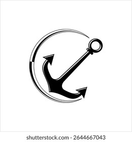 Anchor Icon, Water Vessel Anchor Vector Art Illustration