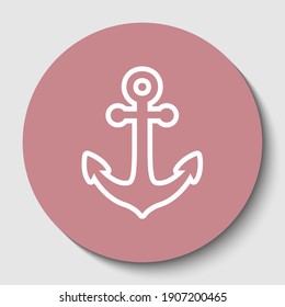 Icono de delimitador. Icono de color blanco sobre botón marrón rosado con sombra. Ilustración.