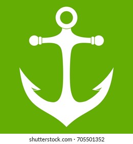 Anchor icon white isolated on green background. Vector illustration