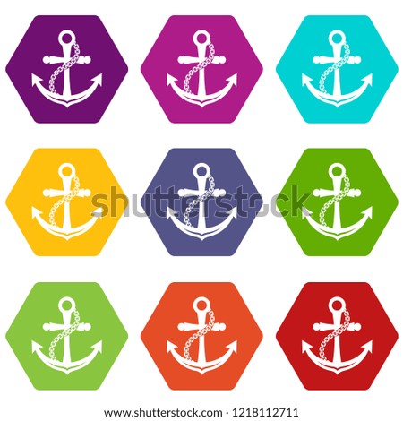 Anchor icons 9 set coloful isolated on white for web