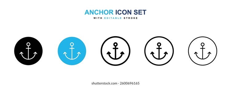 Anchor icons graphics set in black and blue colors