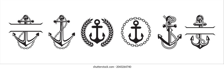 Anchor icons set collection. Assorted ship anchors vector set. Nautical and sailing symbol. Vector stock illustration.