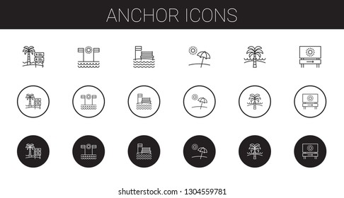 anchor icons set. Collection of anchor with beach. Editable and scalable anchor icons.