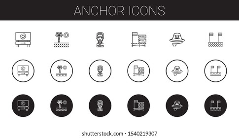 anchor icons set. Collection of anchor with beach, captain, pirate. Editable and scalable anchor icons.