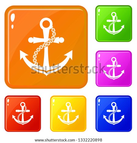 Anchor icons set collection vector 6 color isolated on white background