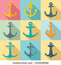 Anchor icons set. Flat set of anchor vector icons for web design