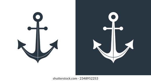 Anchor icons set. Marine logo. Nautical symbols isolated on black and white background. Vector illustration in flat style.