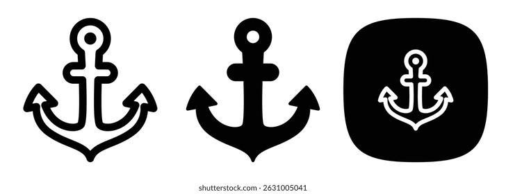 Anchor Icons Set, Outline, Solid, and Glyph Styles Vector