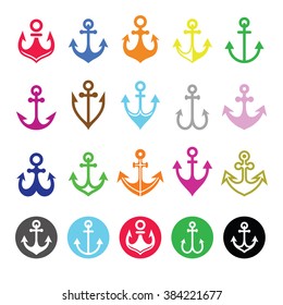 Anchor icons set - symbol of sailors, sea, and Christian symbol of hope