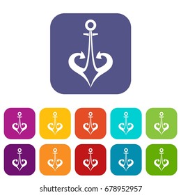 Anchor icons set vector illustration in flat style In colors red, blue, green and other