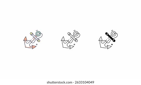 Anchor icons vector set color line glyph line icons stock illustration