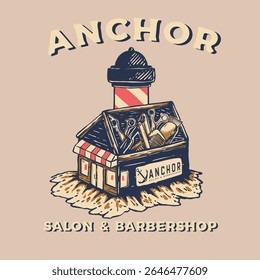 Ilustração de âncora para barbeiro e logotipo de loja de salão 