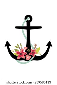 Anchor Illustration with Flowers on White Background