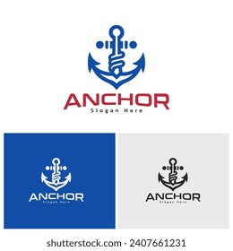 anchor illustration logo a combination of red and blue suitable for a marine logo