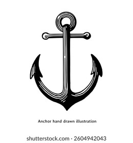 Anchor illustration. Vintage anchor hand drawn illustration